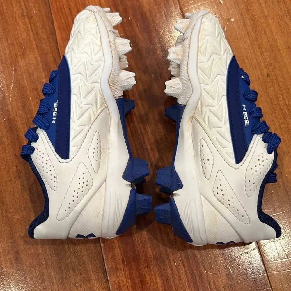 Under Armour BSBL Kids Baseball Cleats – Size 9K – White/Blue